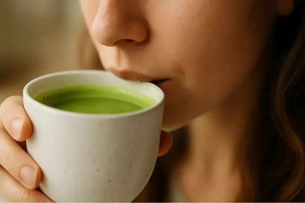 sipping matcha