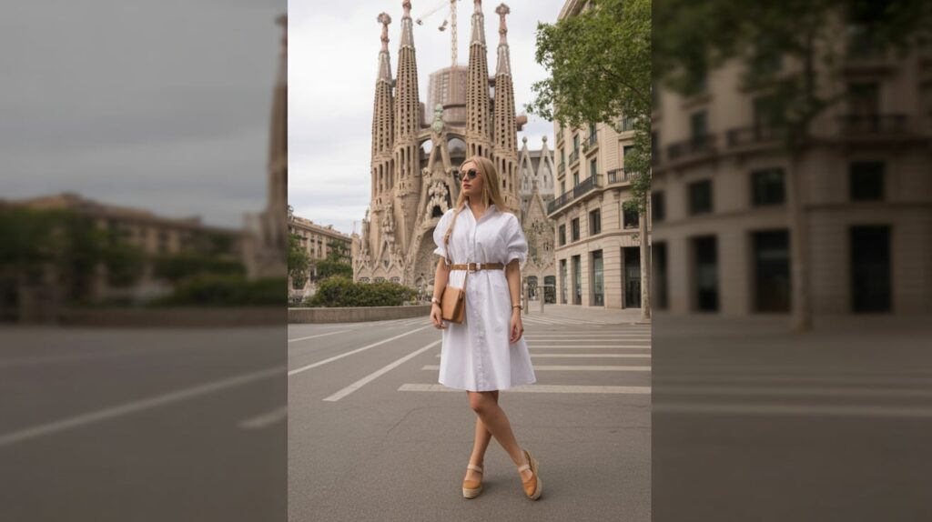 4) Poplin Shirt Dress + Belt (Sagrada Família to Seafood Dinner)