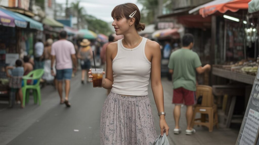 3) Ribbed Tank + Flowy Maxi Skirt