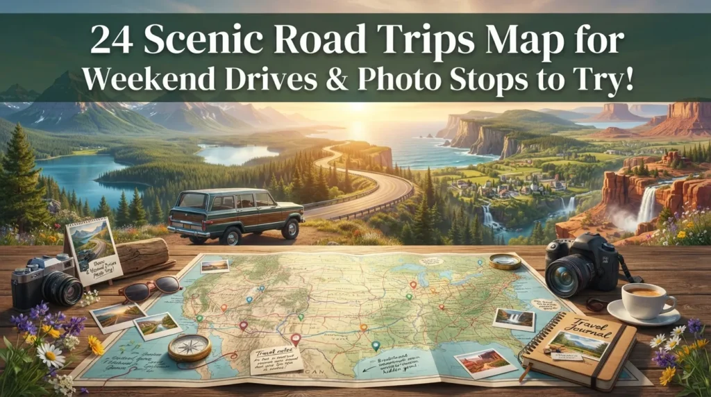 24 Scenic Road Trips Map for Weekend Drives and Photo Stops to Try!
