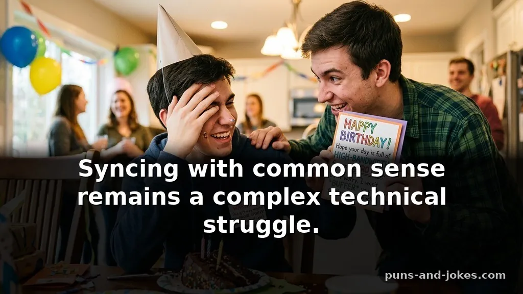 Witty birthday wordplay featuring technology and gadget terms
